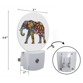 Axayaz Elephant LED Night Light Wild Animal Cheerful Paisley Flower Trunk Ivory Ear Wildlife Dusk to Dawn Round Lamp Auto Sensor for Bathroom Hallway Living Room