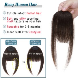 S-noilite Clip in Bangs Human Hair Chic Short Bangs with Temples One Piece Bang Hairpiece Real Hair Baby Bangs Hair Extension Clip on Fake Bangs for Women (Dark Brown)