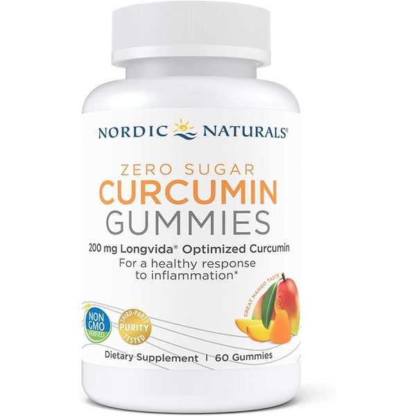 Nordic Naturals Zero Sugar Curcumin Gummies, Mango - 200 mg Optimized Curcumin Extract - 60 Gummies - Great Taste - Antioxidant Support, Healthy Metabolic Balance - Non-GMO, Vegan - 30 Servings