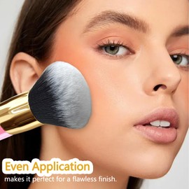 Large Power Makeup Brush, Flat Kabuki Make Up Brush for Face Foundation, Blusher, Facial Tanning, Setting Powder, Bronzer, Ultra-soft & Dense, Travel Makeup Tools, Pink and Gold