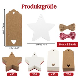 200 Pcs Christmas Tags, Brown Gift Tags for Presents, Christmas Labels with 20M String, Xmas Gift Tags, Kraft Tags, Price Tags, Christmas Name Tags for Gift Wrapping, DIY Crafts (Red, White, Brown)