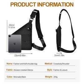 Anti-theft shoulder bag, men's shoulder bag, anti-theft bag, chest bag, anti-theft bag, security bag, travel for men and women, black