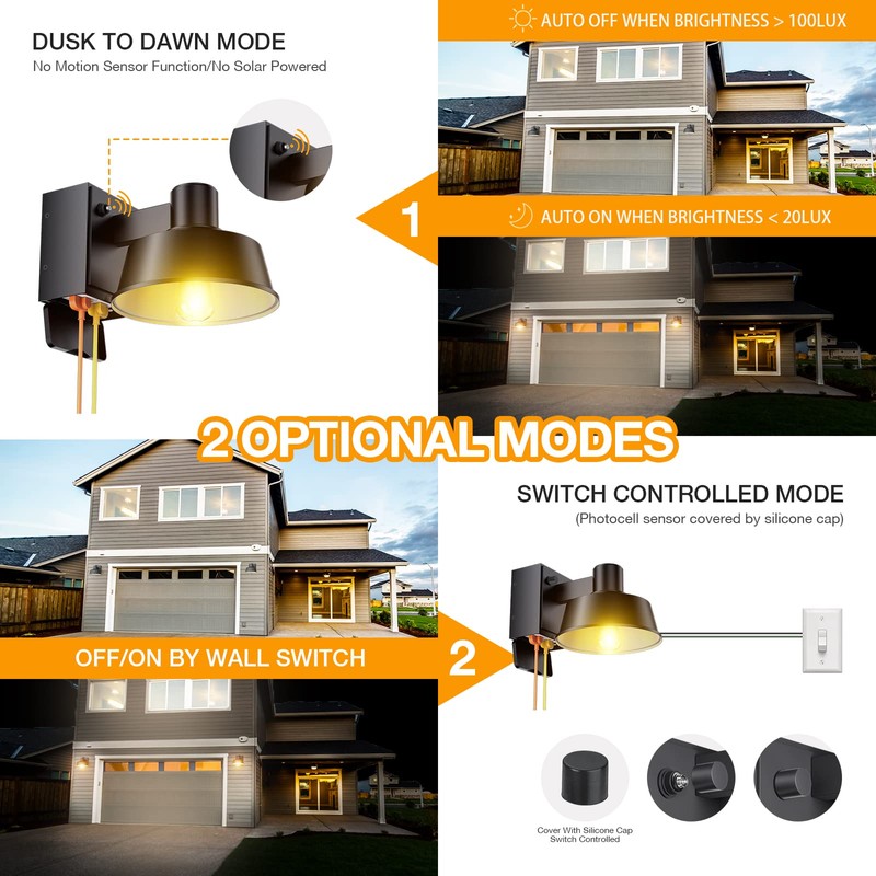 Ehaho Porch Lights with Outlet, Dusk to Dawn Outdoor Light