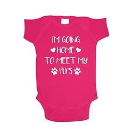 The Shirt Den I'm Going Home To Meet My Pups Baby One Piece NB Cyber Pink