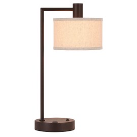 XiNBEi Lighting Table Lamp USB Desk Lamp with Fabric Shade, Modern Bedside Iron Lamp Dark Bronze Finish for Bedroom Living Room & Office XB-TL1230-DB