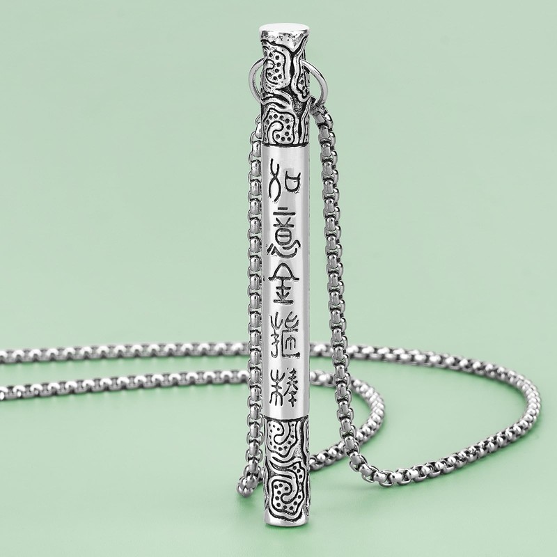 HannaFires Silver Tibetan Prayer Wheel - Spinning Buddhist Mantra Necklace,