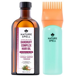 Nature Spell Dandruff Complex Hair Oil with Root Comb Applicator, 150ml | Pre-Diluted Scalp Oil, Helps Reduce Flaking & Soothes Scalp, with Coconut & Tea Tree, Vegan, for All Hair Types