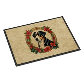Caroline's Treasures DAC2373JMAT Greater Swiss Mountain Dog Christmas Flowers Doormat Front Door Mat Indoor Outdoor Rugs for Entryway, Non Slip Washable Low Pile, 24H X 36W