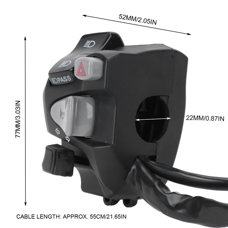 22mm Handlebar Switch Assembly High Low Beam Hazard Light Turn