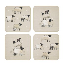 Cooksmart Pack of 4 Drink Coasters | British Designed Eco Cork Drinks Coasters For Modern Homes | Coasters For Drinks For All Types of Cups & Mugs - Highland Sheep