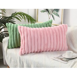 PANOD Faux Fur Decorative Lumbar Throw Pillow Covers 14 x 24,Long Boho Lumbar Pillow Covers Pillow Case Cushion Case for Bed Sofa Farmhouse Livingroom,Pink