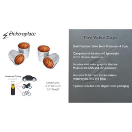 Elektroplate Basketball Matte Chrome Aluminum Tire Valve Stem Caps | Universal Fit for Cars, Bikes, Trucks, RVs, Motorcycles, Trailers (Pack of 4)