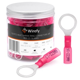Wirefy 150 PCS Heat Shrink Ring Terminals 3/8" - a Resistant Ring Connectors - Eyelet Wire Connectors - Red 22-16 AWG