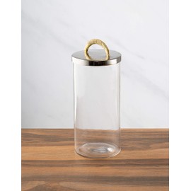 Glass Cookie/Candy Canister with Stainless Steel Lid- Silver and Gold (8.5"H)