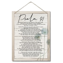 Psalms 91 Christian Inspirational Quote Decor Sign, Spiritual Wall Decor Sign, Hanging Printed Wall Plaque Wood Signs, Home Office Decor, Motivational Christian Family Home Decor Saying 10X7.8inch F