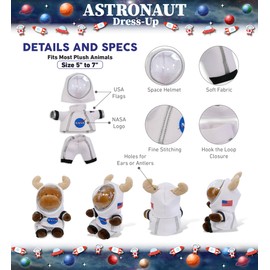 DolliBu Astronaut Dress Up Set for Teddy Bear Plush Toy - Astronaut Stuffed Animal Costume Outfit with Jacket, Helmet with Holes, and Pants, Create NASA Space Toys for Kids with Dress Up Set - Small