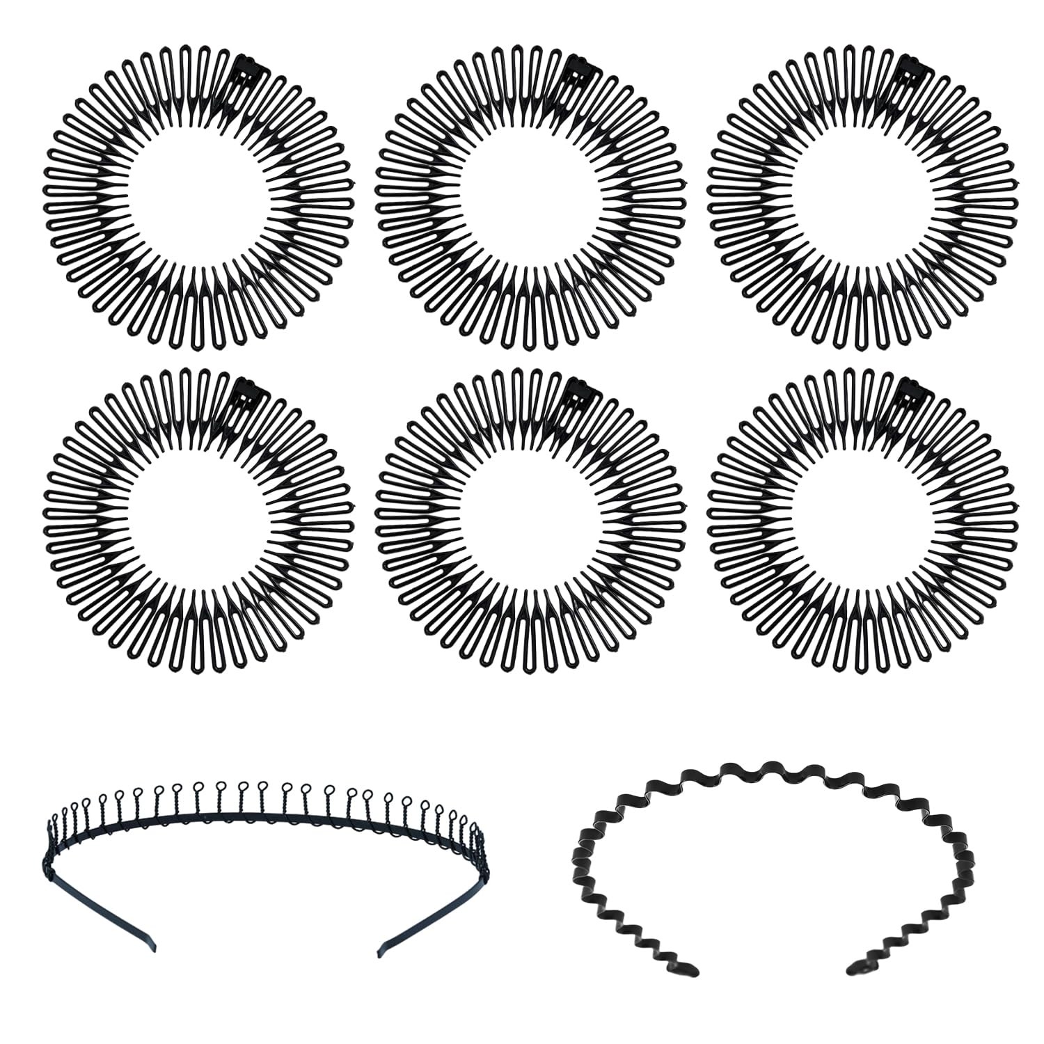 6 Pack Elastic Comb Hair Bands for Women with 2 Pieces Headbands ...