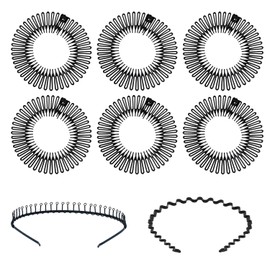 6 Pack Elastic Comb Hair Bands for Women with 2 Pieces Headbands, Zigzag Hair Bands, Round Elastic Hair Combs Resin Hair Comb Headbands (Black)