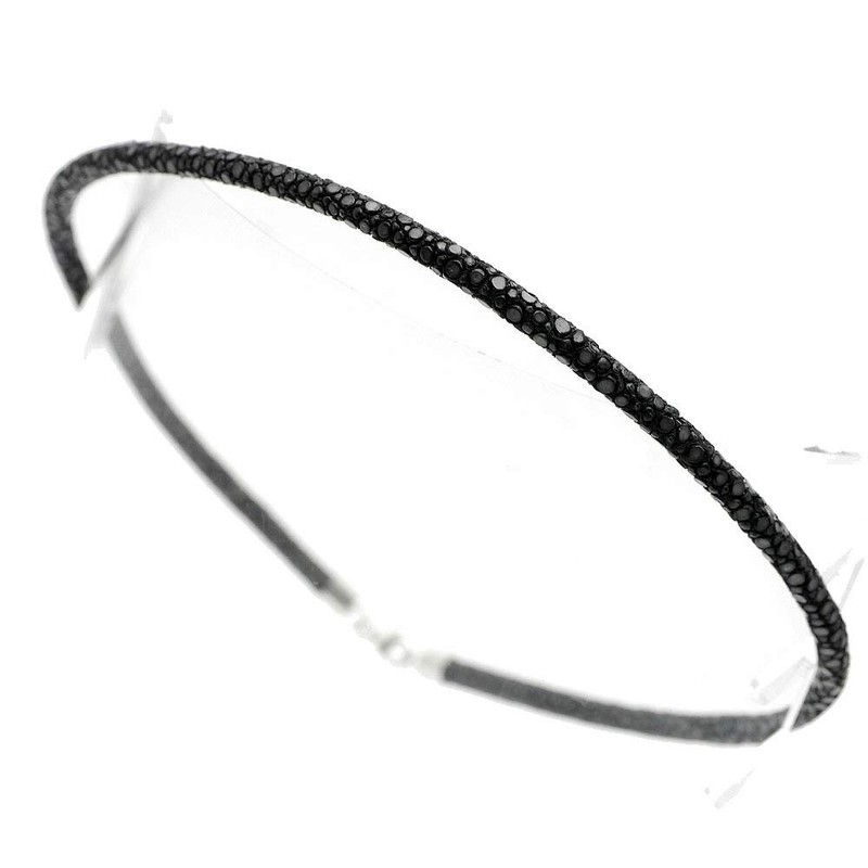 Silver One Stingray Leather Choker Black Silver 925 Hook Men's