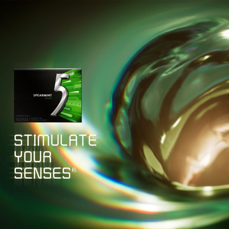 5 GUM Spearmint Rain Sugar Free Chewing Gum, 15 pieces