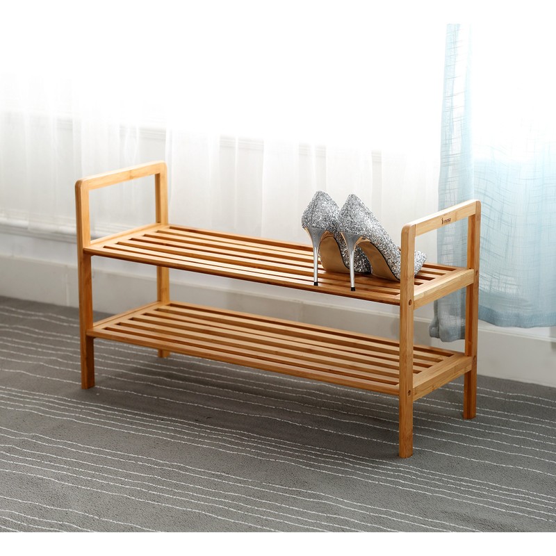 Mosa Natural Bamboo 2-Tier Shoe Rack Storage Organizer, 27.6" X