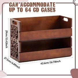 CroBlissful 2-Tier Wooden CD Storage Holder, Cutout Brown CD Display Shelf Rack with Carrying Handles, Decorative CDs Organizer for DVDs, Movie Cases and Cassette Tapes, Holds up to 72 CDs