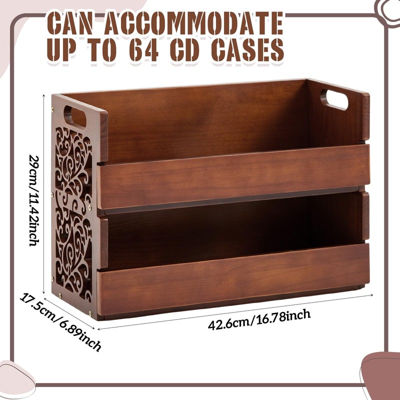 CroBlissful 2-Tier Wooden CD Storage Holder, Cutout Brown CD Display