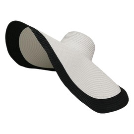 Wide Brim Sun Hats for Women UV Protection Straw Hats Striped Floppy Sun Protection Hats Packable Beach Hat (A White/Black,One Size)