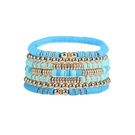 Bohemian Ploymer Clay Surfer Bracelet for Women Summer Beach Layering Colorful Beaded Stretch Stackable Friendship Boho Bead Bracelet Set-bead blue