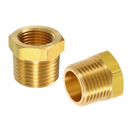 sourcing map 2Pcs 1/2 NPT Male x 3/8 NPT Female Brass Reducer Hex Bushing Threaded Pipe Fitting, Brass Threaded Pipe Fitting Adapter for Water, Gas, Oil Pipeline Systems