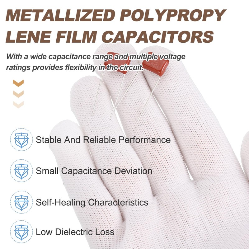 sourcing map 25pcs CBB22 Capacitor 630V 473J 0.047UF Metallized Polypropylene
