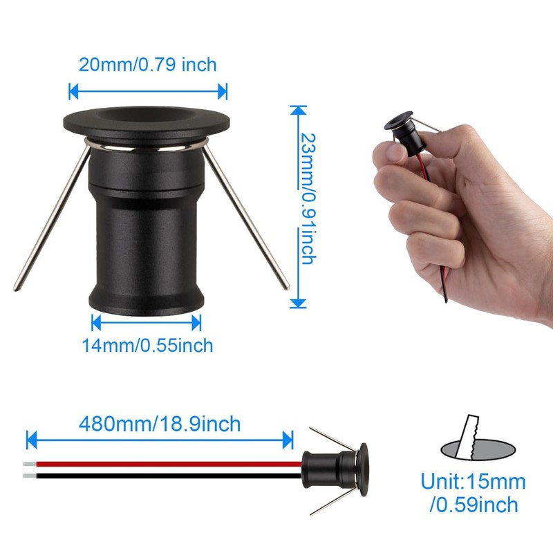 HHTUN 902 120°LED mini Spotlight,DC12V 1W,80Ra,75lm,Small Size,Embedded Installation,Suitable for Cabinet