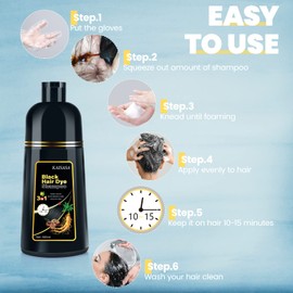 Black Hair Dye Shampoo 3 in 1, Natural Hair Dye, Semi-Permanent Hair Colour, Grey Hair Coverage, Anti Grey Effect Shampoo for Coloured Hair for Women and Men (500 ml)
