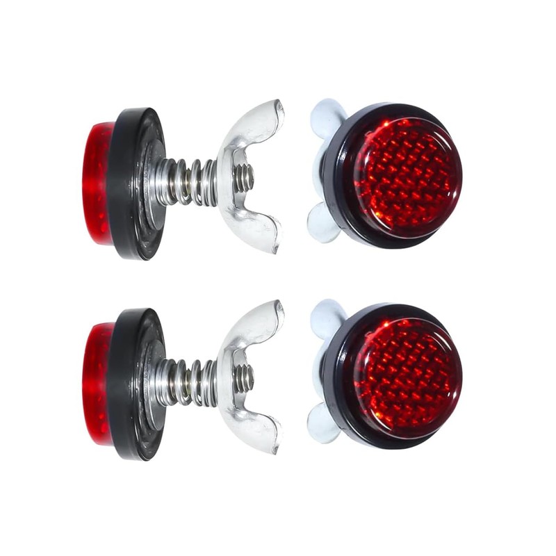 Red Reflector Motorcycle License Plate Screws - Set of 4
