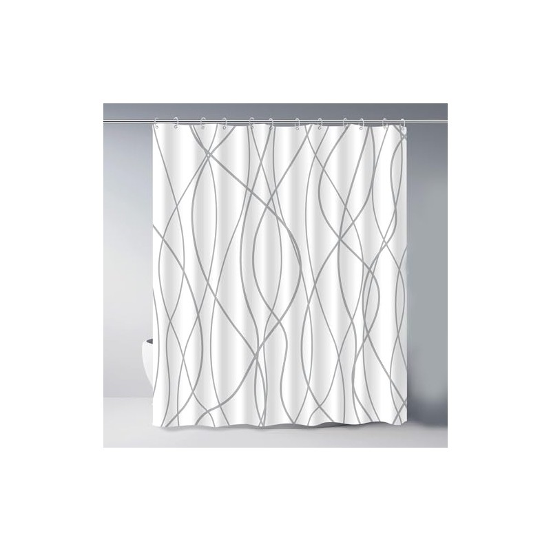 xinbai Grey and White Striped Fabric Shower Curtain for Bathroom
