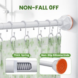 Shower Curtain Rod 32-80 Inches, No Drill Shower Rod Tension, Never Rust Anti-Slip Shower Curtain Rod for Bathroom Window, Adjustable Tension Shower Curtain Rod White