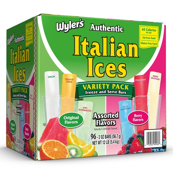 Wyler's Authentic Italian Ice Fat Free Freezer Bars Original Flavors 2oz bars, 96 count