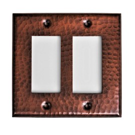 Monarch Abode 17014 Double Switch Hand Hammered Rocker Decorative Wall Plate Switch Plate Outlet Cover, 2-Gang, Pure Copper