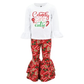 Unique Baby Girls Candy Cane Cutie Flare Pants Christmas Outfit Clothes (4Y, Red)