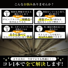 Double Layer Construction Duct Hose, Exhaust Hose, Aluminum, Flexible, Exhaust, Blower, Heat Resistant, φ3.9 inches (100 mm), φ5.9 inches (150 mm), Diameter 3.9 inches (100 mm), 9.9 ft (2.5 m)