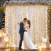White Sheer Tulle Backdrop Curtains with Lights String for Party