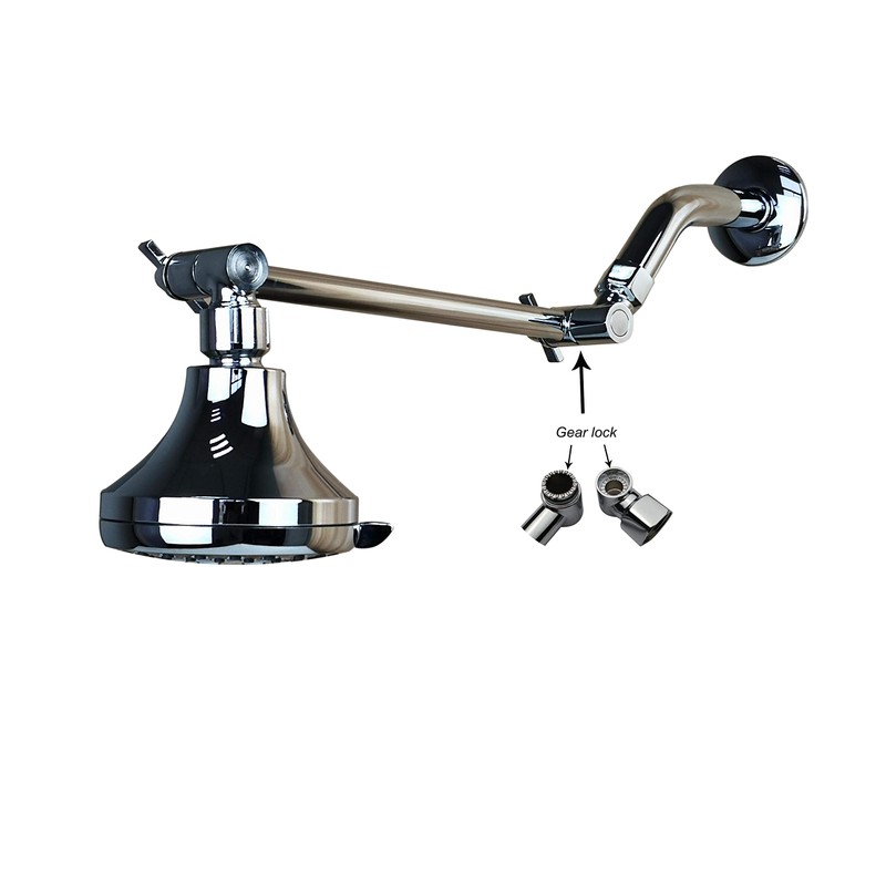 8 Inch Shower Head Extension Arm Chrome.Solid Brass Adjustable Shower