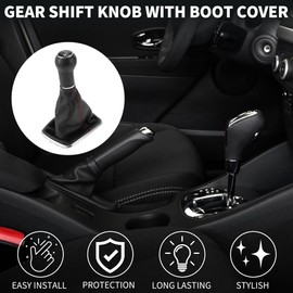 TUCKBOLD 6 Speed Manual Gear Shifter Knob with Cover for VW Bora No.1J0711113EG | Gearbox Stick Shifter Lever Knob Black Red Plastic Faux Leather 1 Pcs