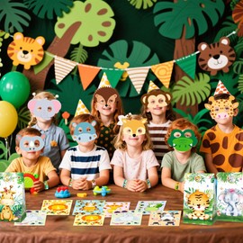 BACH AND BOUJEE Jungle Safari Party Bags Children's Birthday Animals Party Bags Gift Bags Favours Stickers Snap Bracelet Keyring for Boys Girls