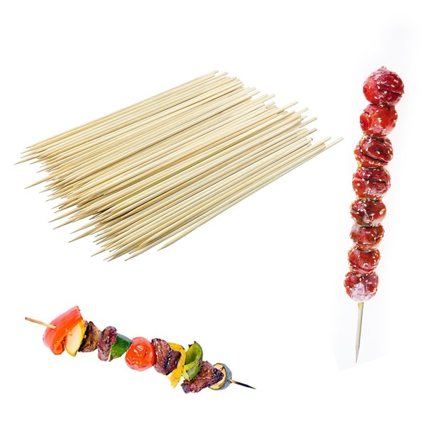Bamboo BBQ Barbecue Skewers, Wooden Barbecue Skewers, Bamboo Skewers, 100 x Premium Bamboo Barbecue Skewers and Kebab Skewers, 25 cm Long Barbecue Accessories, for Barbecuing, Cotton Candy, Chocolate