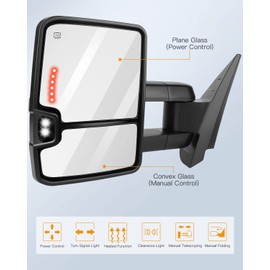 ITOPUP Towing Mirrors Fit for 2007-2013 For Chevy Silverado For GMC Sierra Tow Mirrors with Power Heated Turn Signal Light Width Light 1 Pair of Mirrors Left Side and Right Side Black