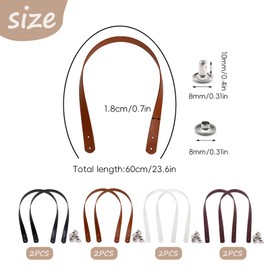 Wzttdm 8Pcs PU Leather Straps for Handbag, Handbag Handle Belt, 60cm/24 inch Leather Bag Straps with Iron Rivets, Purse Handles for Bag Making Supplies