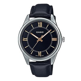 Casio MTP-V005L-1B5 Men's Standard Analog Black Leather Band Roman Black Dial Watch
