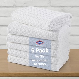 CLOROX Waffle Bar Mops - Microfiber Quick Dry Dishcloths - Absorbent Multipurpose Cleaning Rags for Restaurants, Kitchen, Bathroom, Hotel - 16" x 19" - White 6 Pack