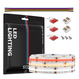 SEZO RGBCCT COB LED Strip Light,RGB+CCT Tunable 3000K-6000K 9.8FT 840LED/m DC24V 12mm Width Color Changing Flexible High Density RGBW FCOB LED Tape Lights for Indoor Decor (No Adapter or Controller)